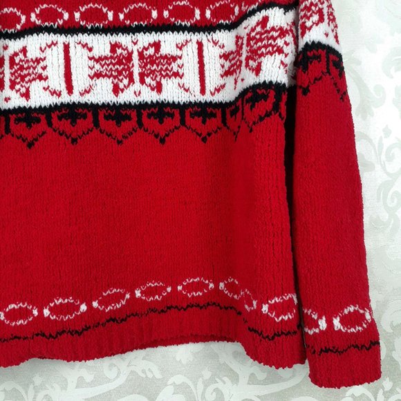 Yarnworks Snowflake Chunky Knit Sweater Size M. Red black white. Ski Novelty - Picture 9 of 11